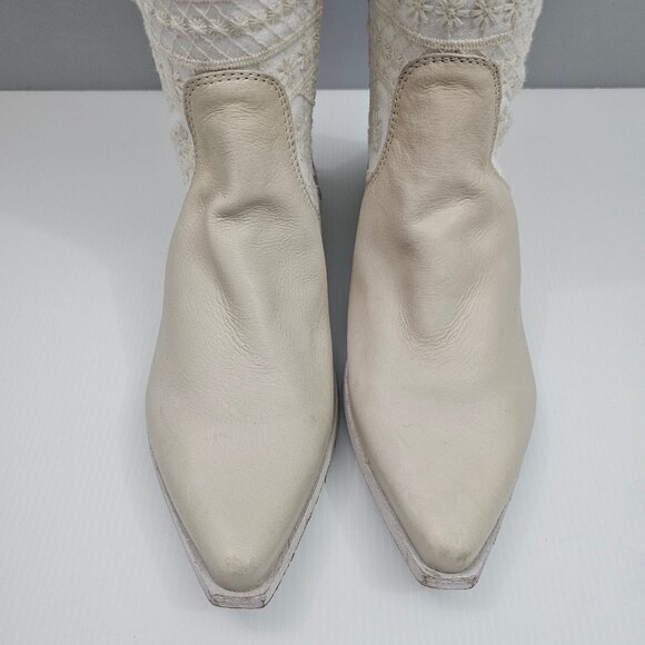 Free People Bren Knee High Boot Womens EU 39 Cream Embroidered Slouchy Boho NEW - Picture 6 of 15